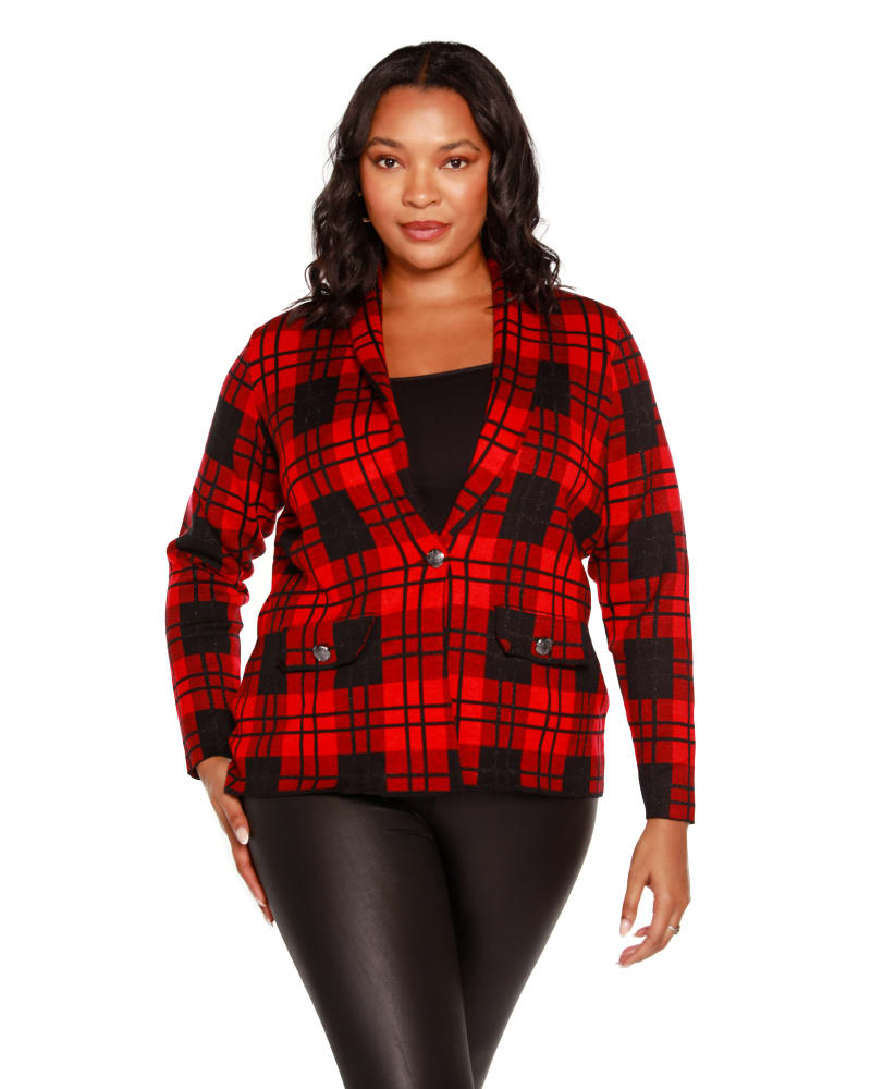 Red and black plaid pullover top